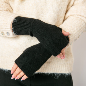Cashmere Blend Fingerless Gloves Black