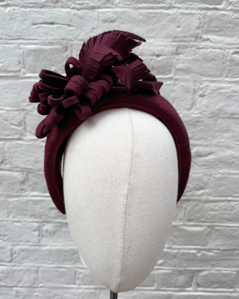 plum felt halo headband ideal for autumn winter special occasion events by isabella josie